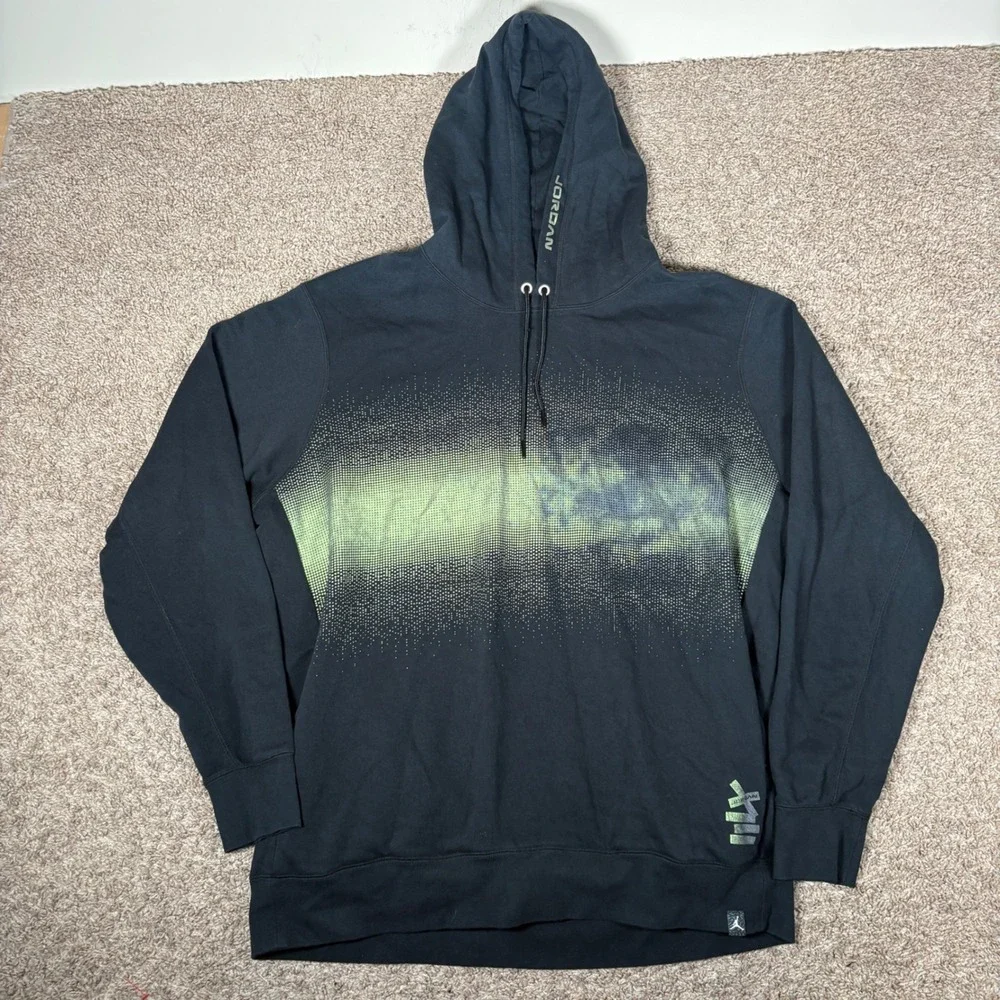 Jordan Mens Black Lime Green Halftone Graphic Pullover Hoodie XXL 833937-010